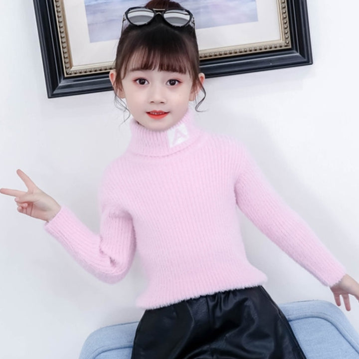 Letter Pattern Imitation Mink Velvet Children Turtleneck Knitted Sweater, 100cm, 110cm, 120cm, 130cm, 140cm, 150cm