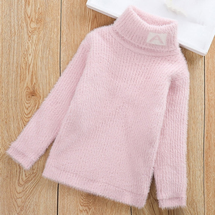 Letter Pattern Imitation Mink Velvet Children Turtleneck Knitted Sweater, 100cm, 110cm, 120cm, 130cm, 140cm, 150cm