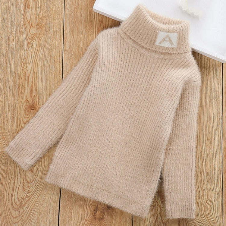 Letter Pattern Imitation Mink Velvet Children Turtleneck Knitted Sweater, 100cm, 110cm, 120cm, 130cm, 140cm, 150cm