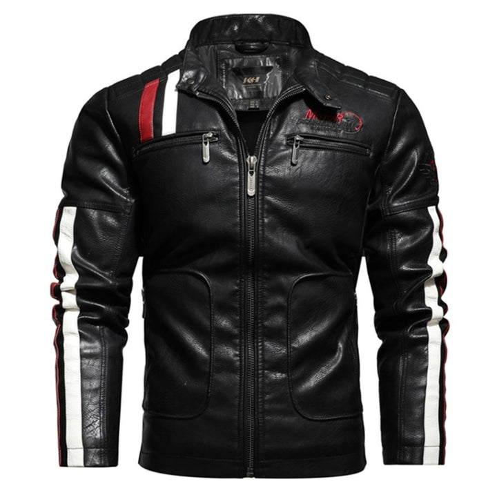 Autumn and Winter Letters Embroidery Pattern Tight-fitting Motorcycle Leather Jacket for Men, S, M, L, XL, XXL, XXXL