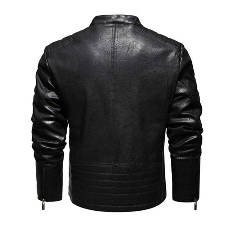 Autumn and Winter Letters Embroidery Pattern Tight-fitting Motorcycle Leather Jacket for Men, S, M, L, XL, XXL, XXXL