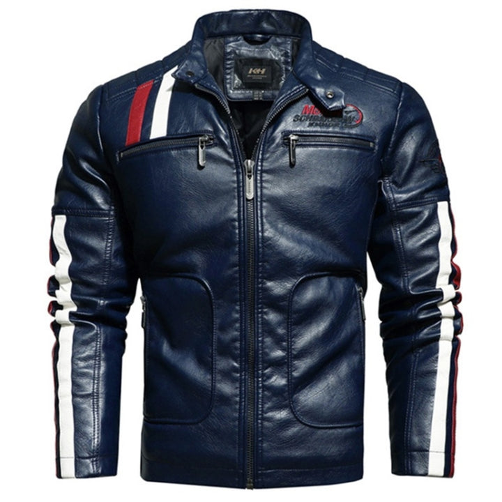 Autumn and Winter Letters Embroidery Pattern Tight-fitting Motorcycle Leather Jacket for Men, S, M, L, XL, XXL, XXXL