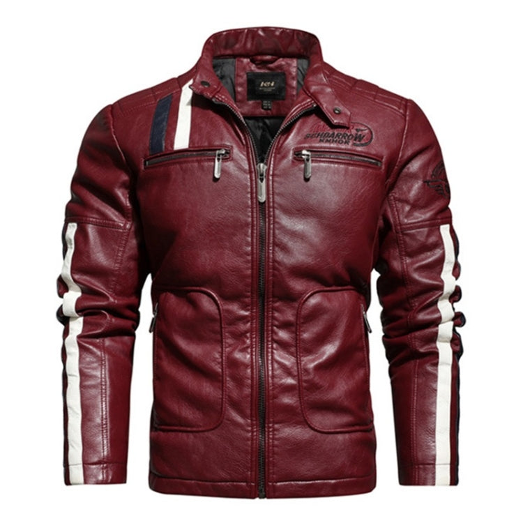 Autumn and Winter Letters Embroidery Pattern Tight-fitting Motorcycle Leather Jacket for Men, S, M, L, XL, XXL, XXXL