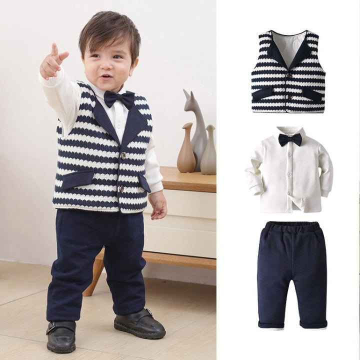 Baby Boy Gentleman Style Shirt Vest Pants Three-piece Set, 80cm, 90cm, 100cm, 110cm, 120cm