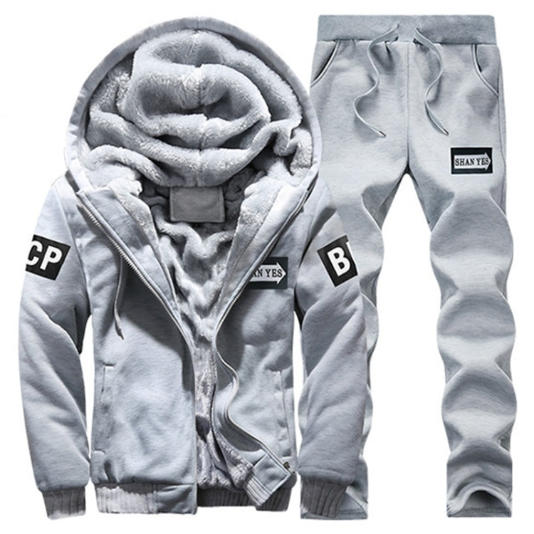 2 in 1 Winter Letter Pattern Plus Velvet Thick Hooded Jacket + Trousers Casual Sports Set for Men, M, L, Xl, Xxl, XXXL, XXXXL