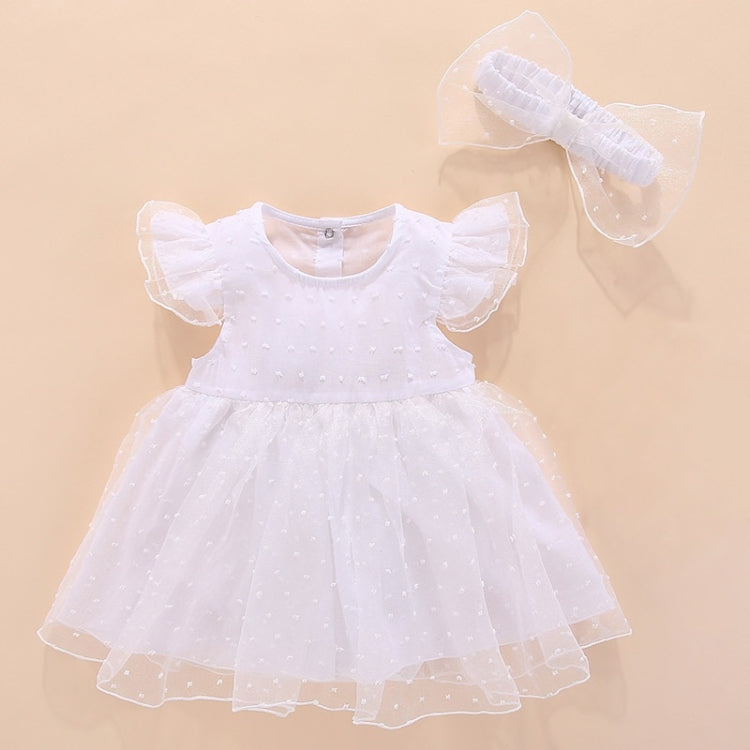 Girls Short-sleeved Mesh Dress With Bow, 50, 60, 70, 80