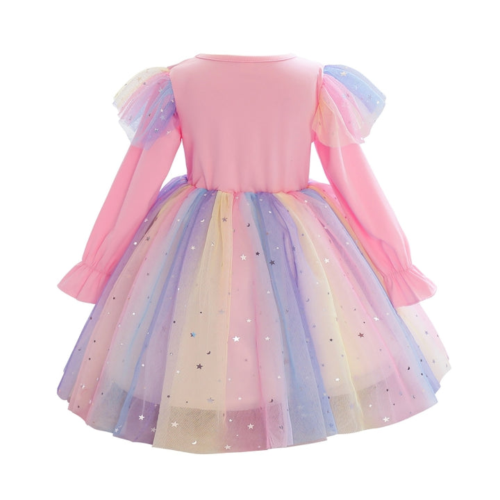 Children Dress With Flying Sleeves Rainbow Sequined Mesh Princess Dress, 100, 110, 120, 130, 140, 150