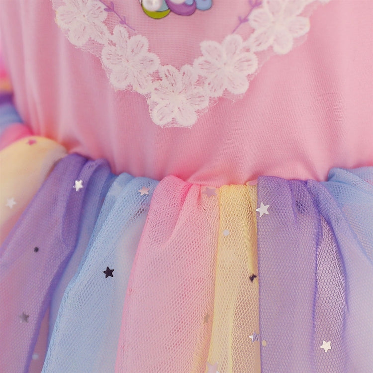 Children Dress With Flying Sleeves Rainbow Sequined Mesh Princess Dress, 100, 110, 120, 130, 140, 150