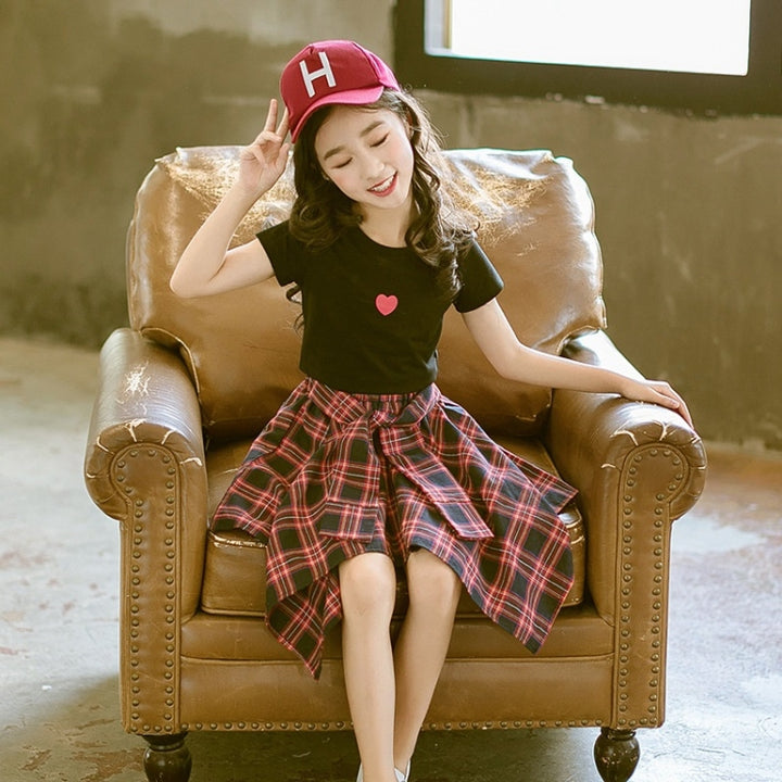 Girls Short Sleeve Top + Skirt Two-piece Suit, 110, 120, 130, 140, 150, 160, 170