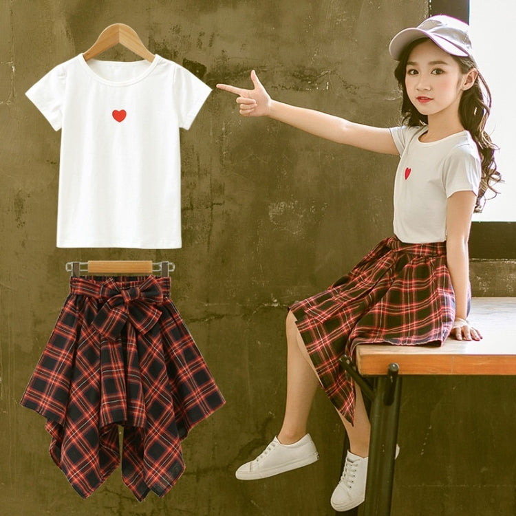 Girls Short Sleeve Top + Skirt Two-piece Suit, 110, 120, 130, 140, 150, 160, 170