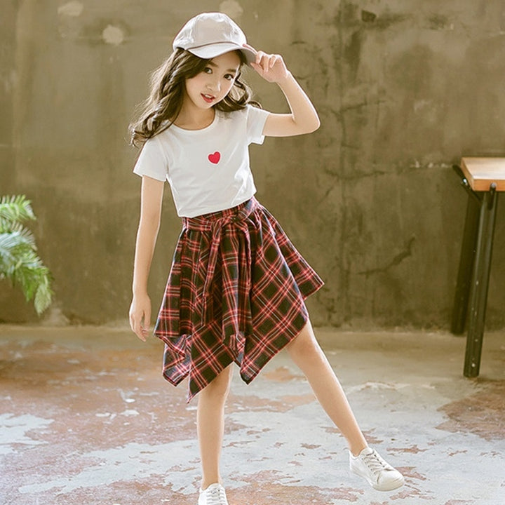 Girls Short Sleeve Top + Skirt Two-piece Suit, 110, 120, 130, 140, 150, 160, 170