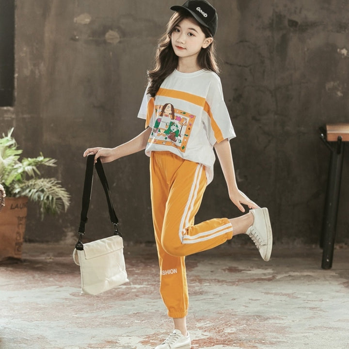 Girls Short-sleeved Blouse + Two-piece Casual Trousers, 110, 120, 130, 140, 150, 160