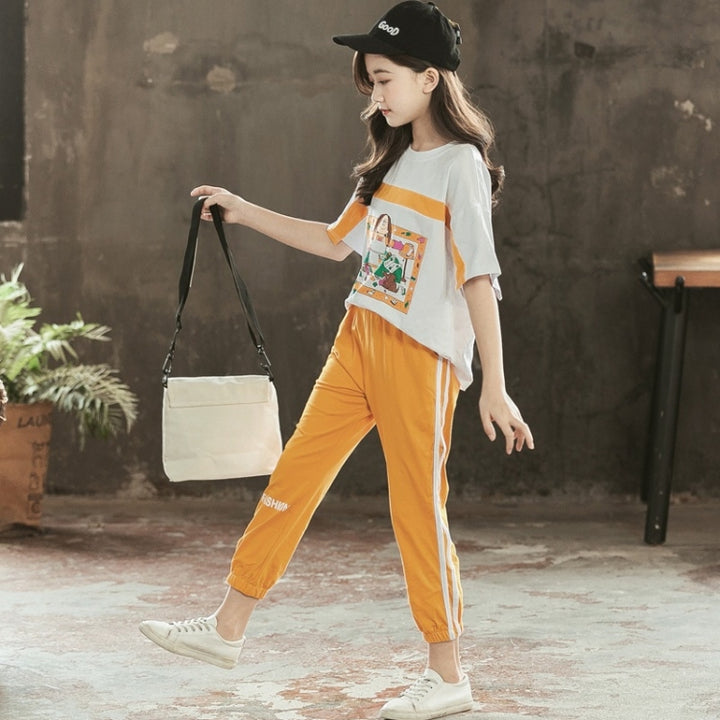 Girls Short-sleeved Blouse + Two-piece Casual Trousers, 110, 120, 130, 140, 150, 160