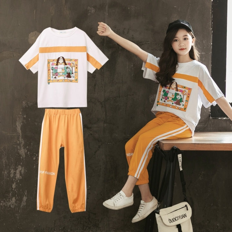 Girls Short-sleeved Blouse + Two-piece Casual Trousers, 110, 120, 130, 140, 150, 160