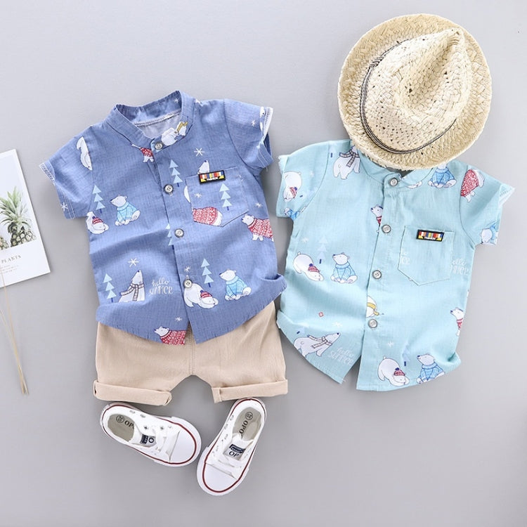 Summer Kids Leather Label Bear Shirt Short Sleeve Two-piece Suit, 80, 90, 100, 110