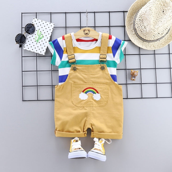 Summer Two-piece Baby Suspenders Suit Striped Short-sleeved Summer Dress, 80, 90, 100, 110