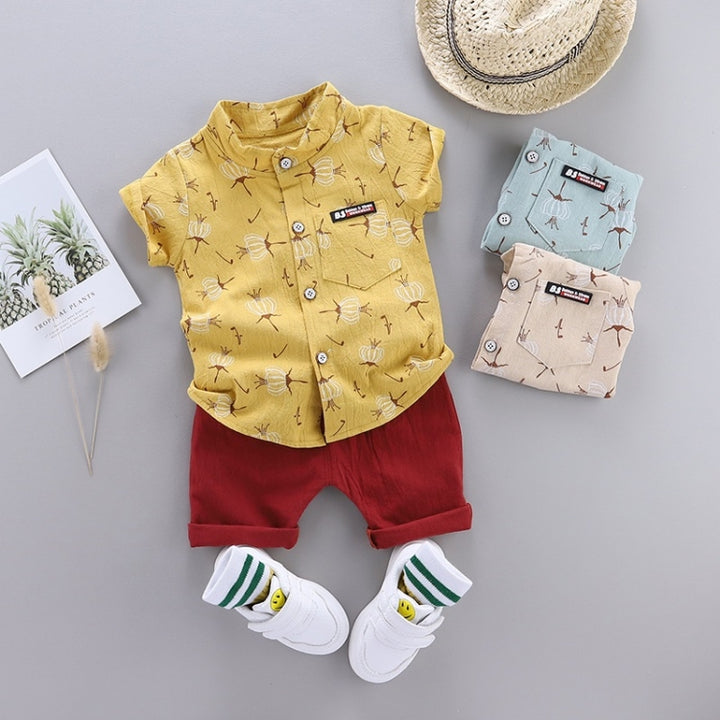 Summer Childrens Short-sleeved Suit Shirt Two-piece Suit, 80, 90, 100, 110