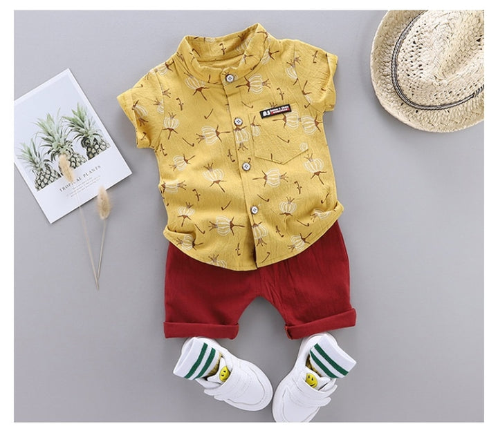 Summer Childrens Short-sleeved Suit Shirt Two-piece Suit, 80, 90, 100, 110