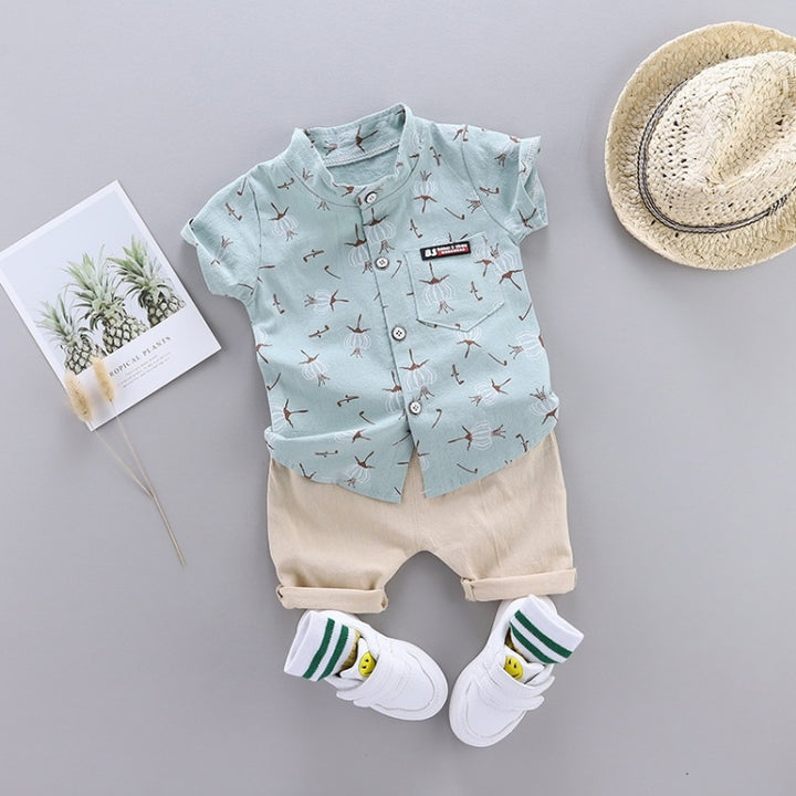 Summer Childrens Short-sleeved Suit Shirt Two-piece Suit, 80, 90, 100, 110