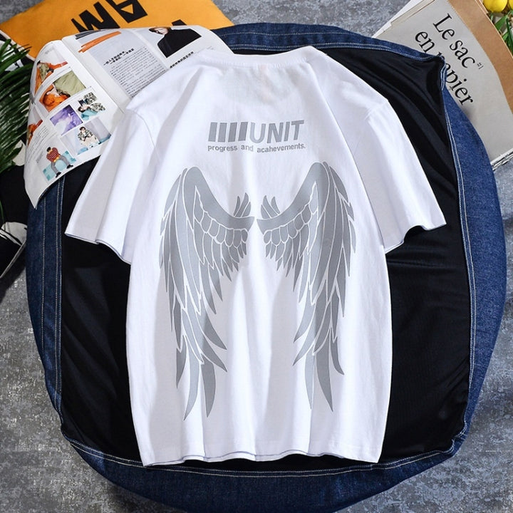 Wings Reflective Round Neck Short-sleeved Loose Printed Cotton T-shirt, S, M, L, XL, XXL, XXXL, XXXXL, XXXXXL