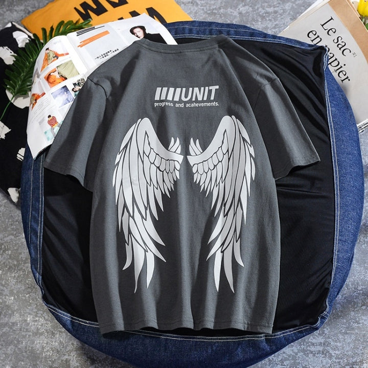 Wings Reflective Round Neck Short-sleeved Loose Printed Cotton T-shirt, S, M, L, XL, XXL, XXXL, XXXXL, XXXXXL