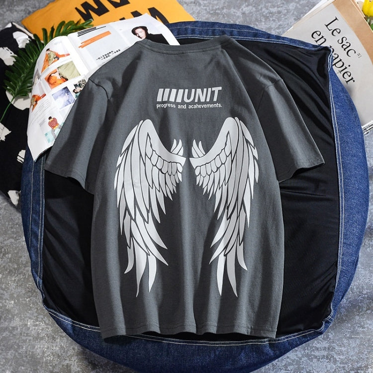 Wings Reflective Round Neck Short-sleeved Loose Printed Cotton T-shirt, S, M, L, XL, XXL, XXXL, XXXXL, XXXXXL