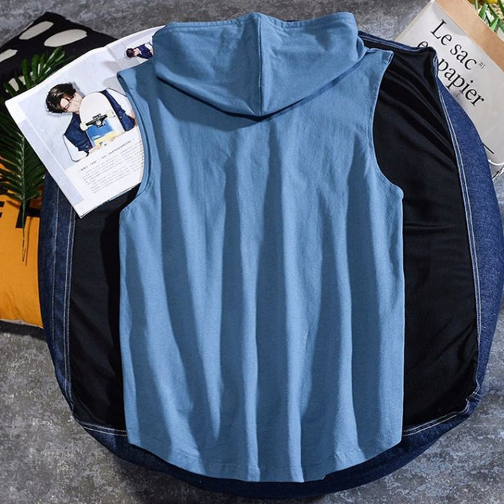 Casual Sleeveless T-shirt Hooded Vest Loose Cotton Waistcoat Sports Vest, S, M, L, XL, XXL