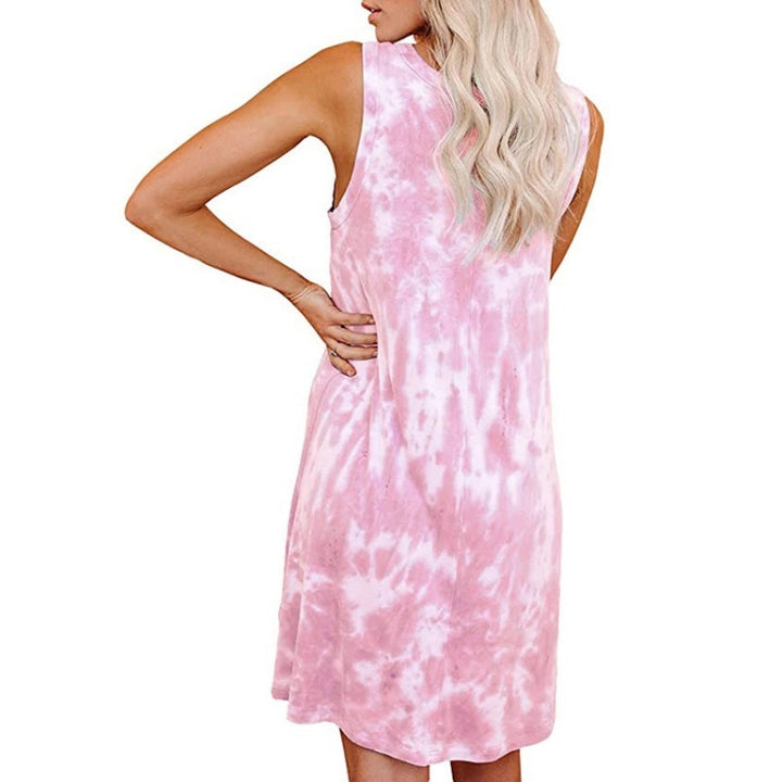 Tie-dye Printing Loose Round Neck Vest Dress Mid-length A-line Skirt for Ladies, S, M, L, XL, XXL