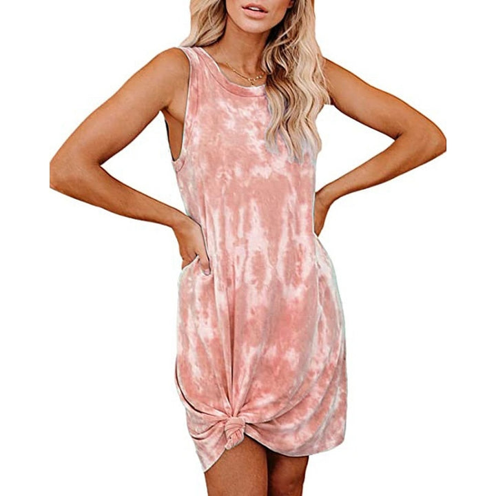 Tie-dye Printing Loose Round Neck Vest Dress Mid-length A-line Skirt for Ladies, S, M, L, XL, XXL