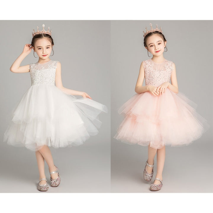 Sleeveless Short Lace Princess Dress Pettiskirt Performance Formal Dress for Girls, 100cm, 110cm, 120cm, 130cm, 140cm, 150cm, 160cm