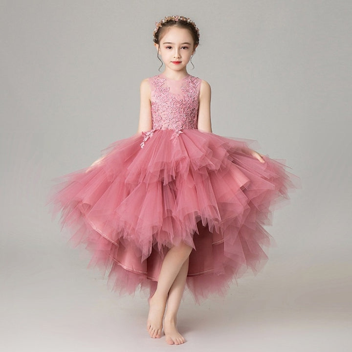 Sleeveless Short Front and Long Back Lace Princess Dress Pettiskirt Performance Formal Dress for Girls, 100cm, 110cm, 120cm, 130cm, 140cm, 150cm, 160cm