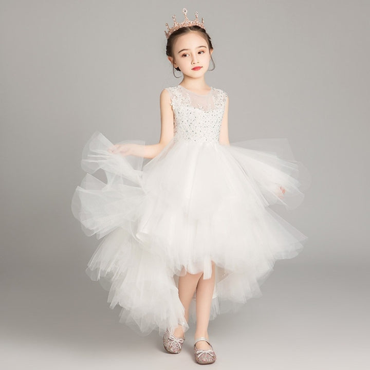 Sleeveless Short Front and Long Back Lace Princess Dress Pettiskirt Performance Formal Dress for Girls, 100cm, 110cm, 120cm, 130cm, 140cm, 150cm, 160cm