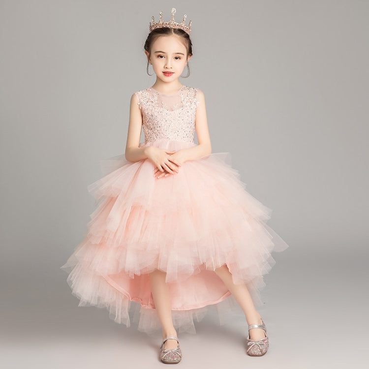 Sleeveless Short Front and Long Back Lace Princess Dress Pettiskirt Performance Formal Dress for Girls, 100cm, 110cm, 120cm, 130cm, 140cm, 150cm, 160cm