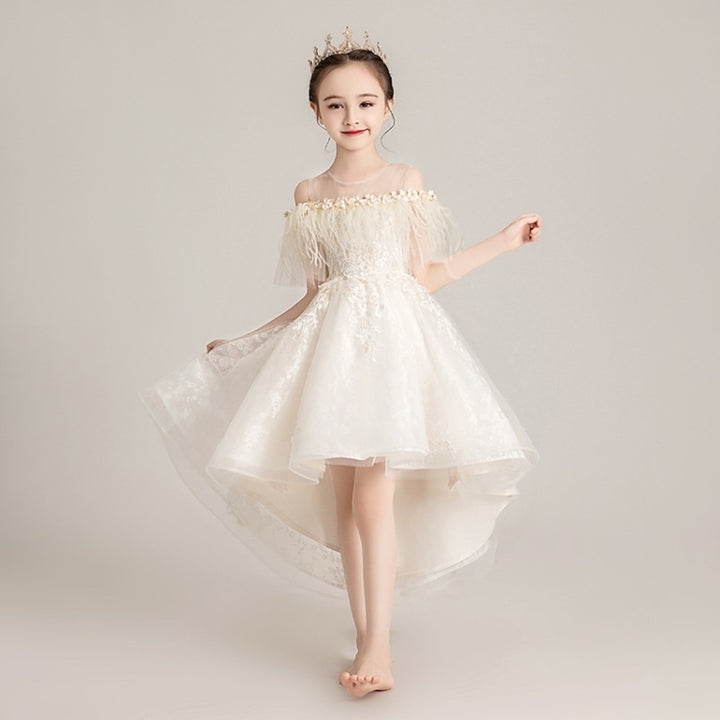 Round Neck Strapless Front Short Back Long Lace Princess Dress Pettiskirt Performance Formal Dress for Girls, 100cm, 110cm, 120cm, 130cm, 140cm, 150cm, 160cm