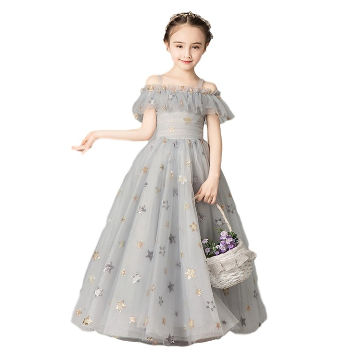 Long Five-pointed Star Pattern Lace Princess Dress Pettiskirt Performance Formal Dress for Girls, 100cm, 110cm, 120cm, 130cm, 140cm, 150cm, 160cm