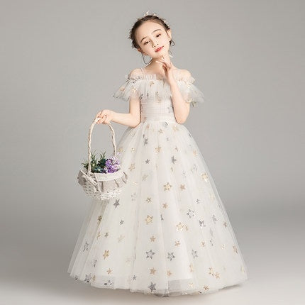 Long Five-pointed Star Pattern Lace Princess Dress Pettiskirt Performance Formal Dress for Girls, 100cm, 110cm, 120cm, 130cm, 140cm, 150cm, 160cm