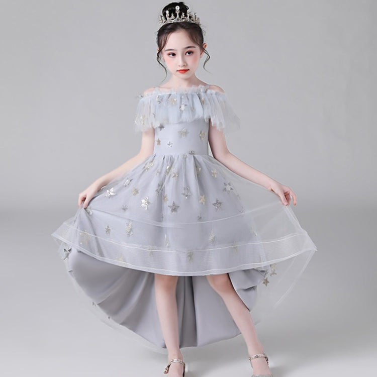 Five-pointed Star Pattern Short Front and Long Back Lace Princess Dress Pettiskirt Performance Formal Dress for Girls, 100cm, 110cm, 120cm, 130cm, 140cm, 150cm, 160cm