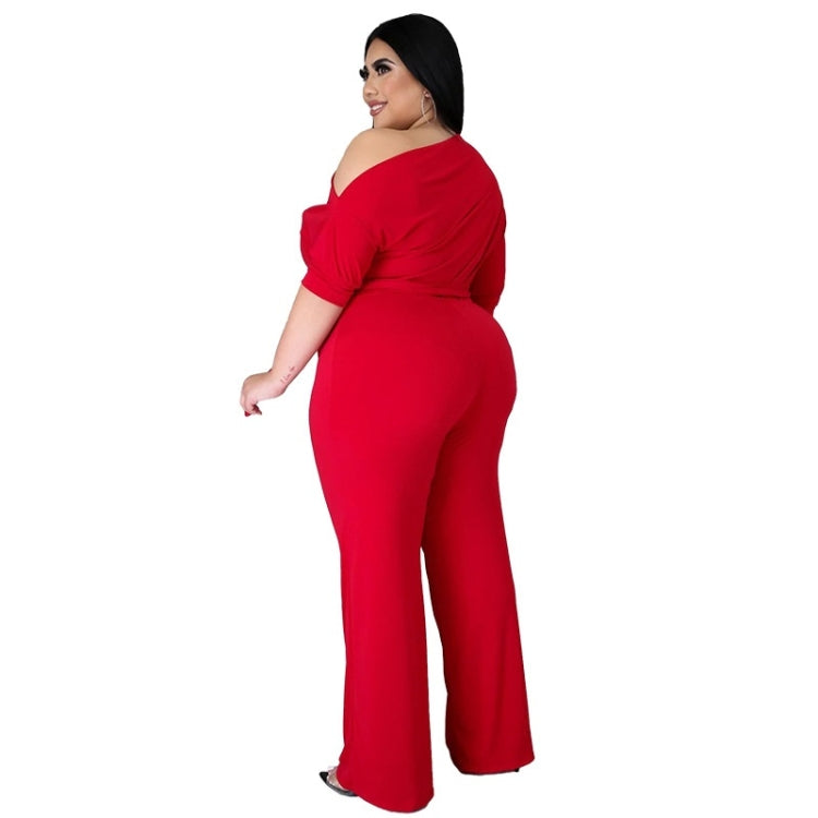 Solid Color Oblique Shoulder Strap Jumpsuit Wide-leg Pants, L, XL, XXL, XXXL, XXXXL