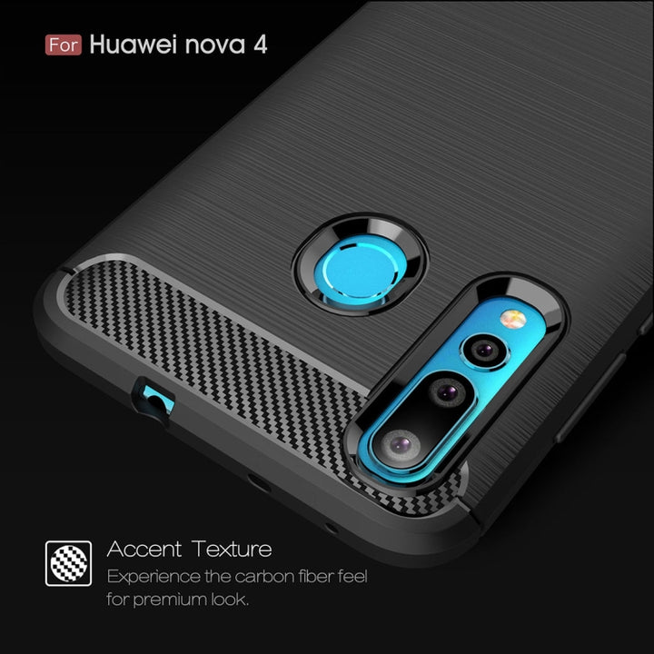 Brushed Texture Carbon Fiber Shockproof TPU Case for Huawei Nova 4, For Huawei Nova 4, Huawei Nova 4