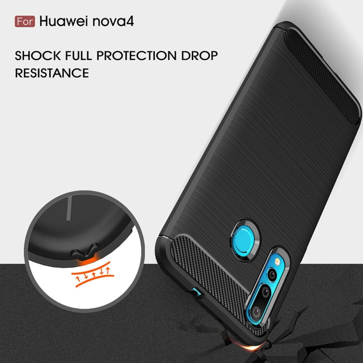 Brushed Texture Carbon Fiber Shockproof TPU Case for Huawei Nova 4, For Huawei Nova 4, Huawei Nova 4